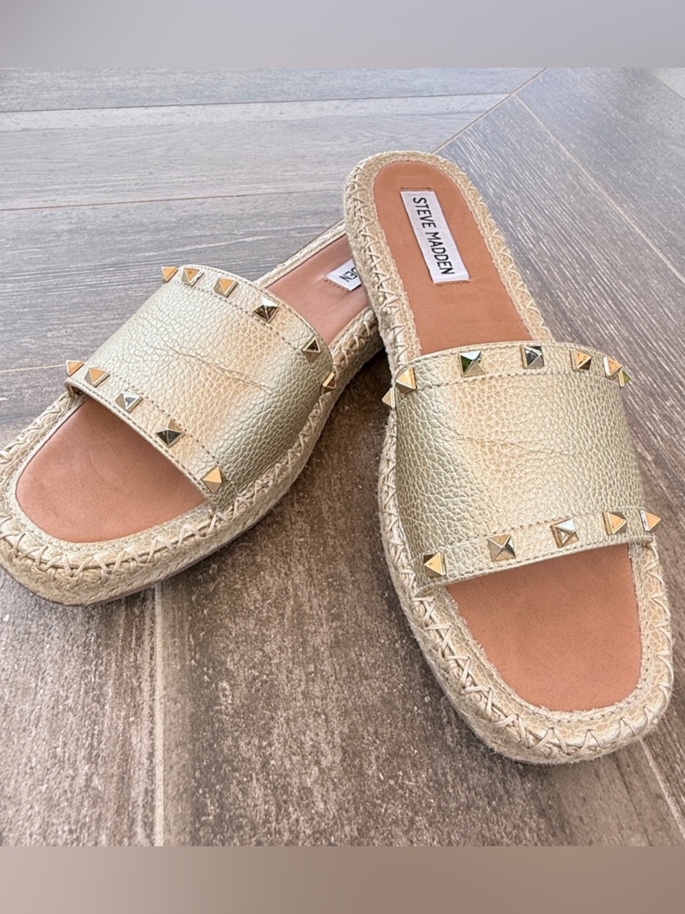 Steve Madden Gold Pyramid Stud Espadrille Slides